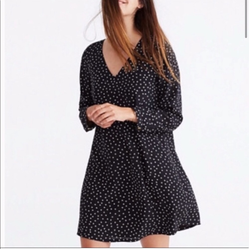 Madewell Star Button Back Silk Long Sleeve Dress